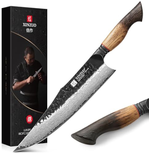 XINZUO 25,8cm Damaststahl Kochmesser Handgeschmiedet 67 Schichten Damastmesser -Profi Scharfe Küchen Gyuto Chefmesser -Ergonomischer Griff aus Weißeiche -mit Exquisite Geschenkbox
