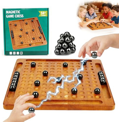 Magnetisches Schachspiel mit Holzbrett, Magnetspiel, mit 20 magnetischen Steinen, Magnetisches Kinderschachspielzeug, Tisch Magnetspiel, Tragbares Schachbrett-Party Für Familientreffen,B