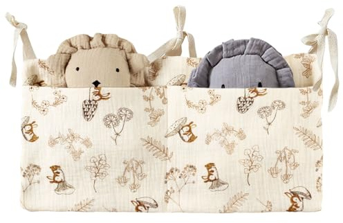 ZOCONE Babybett Organizer Hängend, 2-in-1 Baby Kinderzimmer Organizer Aufhängen Babybett Verstellbarer Hängeorganizer Babybetttasche für Windeln Kleidung Spielzeug (Blätter Eichhörnchen)