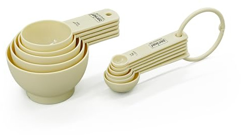 Zenker 11-Piece Plastic Measuring Cup and Spoon Set, Nesting | Printed Measurements, Dishwasher Safe, Easy Grip Handle, 1.25ml to 240ml, 1/4 Teaspoon to 1Cup, for Baking and Cooking, Cream