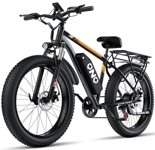 QnQ Elektrofahrrad, 26×4.0'' Fat Tyre Mountain Offroad E-Bike 48V 15Ah Akku, Bis zu 70-100 KM, 85Nm, Vollfederung, 7-Gang, Hydraulische Bremsen, All-Terrain Elektrofahrrad Herren, EU-Konformes