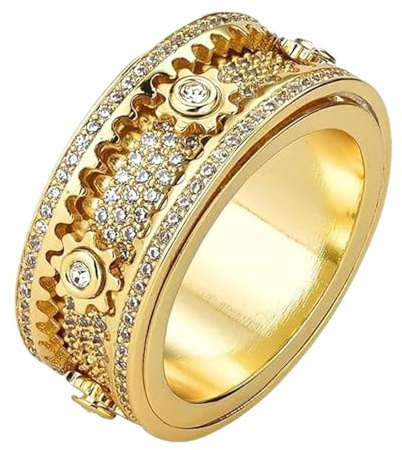 Ring mit drehbarem Getriebe, gegen Stress, volles Bewusstsein | mechanischer Ring mit Sternsteinen | Schmuck Meditation Fluid Rotation | Zubehör Büro Geschenk Geburtstag elegant, Se référer au