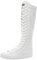 ANUFER Ragazze Donna Al Ginocchio Stivali di Tela Lacci Zip Piatto Scarpe Sportive Tutto Bianco F888 EU37