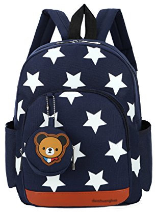 Flyingsky Durable Five-Pointed Star Bear Coin Purse Backpack for Kids (Dark Blue)