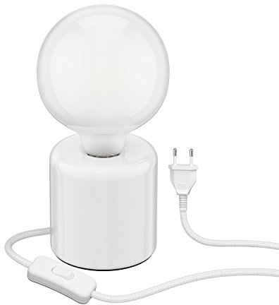 ledscom.de Tischlampe TIPO Porzellan rund weiß Kugel inkl. E27 G125 Lampe extra matt warm-weiß 845lm