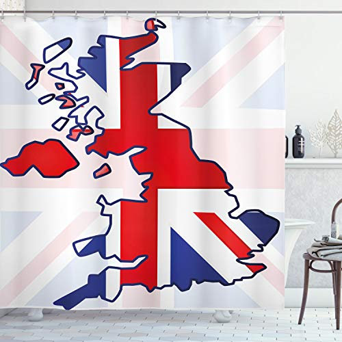 ABAKUHAUS Union Jack Rideau de Douche, Pays Carte Drapeau, Tissu Ensemble de Décor de Salle de Bain avec Crochets, 175 cm x 200 cm, Violet Bleu Blanc Rouge