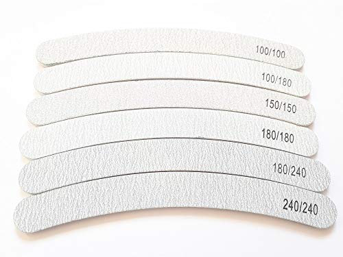 AYASAL 6x Nail Files Zebra BANANA CURVED BOOMERANG Shape MIXED GRIT Double Sided Emery Board Pro File