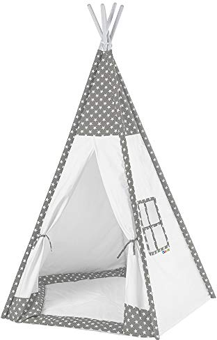 howa Tipi Zelt für Kinder Sterne grau/weiß incl. Bodenmatte, 185 hoch 8512