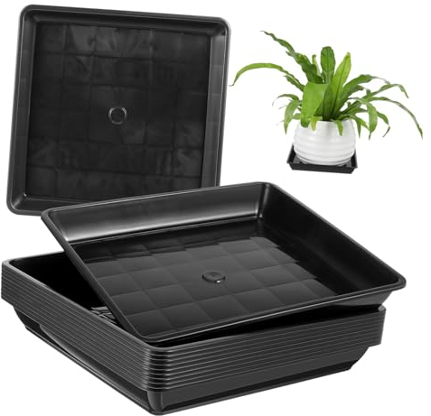 DOITOOL 10pcs Square Plant Saucer Trays Plastic Plant Pot Saucer Pot Trays for Indoor Outdoor (18 * 18 * 13cm, Black)