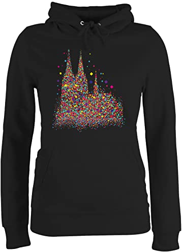 Pullover Damen Hoodie Frauen - & - Kölner Dom Konfetti I Karneval I Fasching - M - Schwarz - Damen-Kapuzenpullover mit karnevalspullover Faschings köln Hoody karnevalspulli Karnevals Koln Pulli