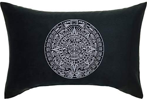 EXPRESS-STICKEREI Maya Mandala Premium Kissen Azteken Mayan Kalender Dekokissen mit Füllung Bohemian Zierkissen Peru Inka Couch/-Sofakissen groß Polster Chile | 40x60cm | schwarz