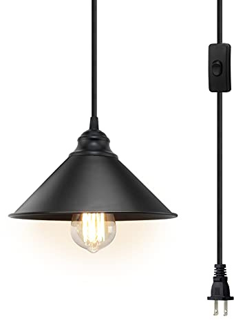 LYOOWNG Plug in Pendant Light, Industrial Hanging Light with Plugin Cord On/Off Switch, Farmhouse Pendant Lights with Plug-in Cord, Vintage PendantLight Fixture, Hanging Lamps