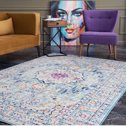 AREA RUGS LIVING ROOM BEDROOM LARGE SMALL VINTAGE SOFT SHORT PILE BORDERED CLASSIC ORIENTAL DESIGN TRADITIONAL PERSIAN MOROCCAN BOHO CARPET - XLARGE 200X290 CM, MULTICOLOURED MEDALLION DESIGN