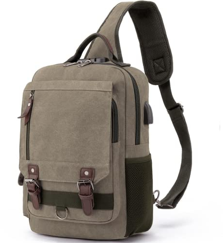 Leaper Retro-Kuriertasche, Segeltuch, Schulter-Rucksack, Reiserucksack, Armeegrün, Größe XL, XL, Retro
