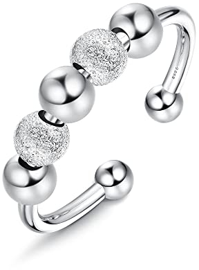 Krfy Angst Ring Silber 925 Damen Offen Anti Stress Ring Damen Einzigartig Perlen Ringe Frauen Beruhigender Fidget Ring Silber Verstellbar Anti Anxiety Ring