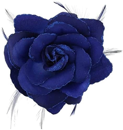 Topkids Accessories Rose Flower Hair Clip Hairband Floral Corsage Fascinator Hair Band Aligator Beak Grip for Women & Girls Wedding Prom Party Special Occasion (Royal Blue)