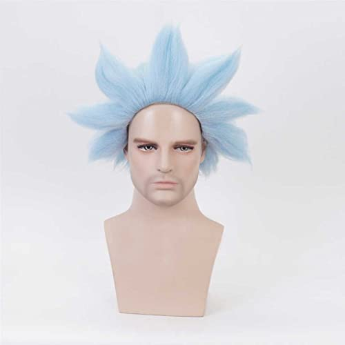 Dagua Anime Cosplay Perücke,Rick Sanchez Perücke,Short Blue Perücke,Mit Kostenloser Perückenkappe,für Party Alltag Halloween Perücke Cosplay