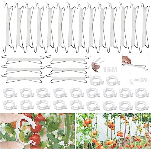MEISHANG Tomatenhaken mit schnur,20 Stück Tomaten Haken mit 20 Praktischer Pflanzenstützclip,Tomatenhaken,Gemüsehaken Tomatenhaken,Tomatenhaken Metall,Tomatenhaken Set für Hängende Tomaten und Gurken