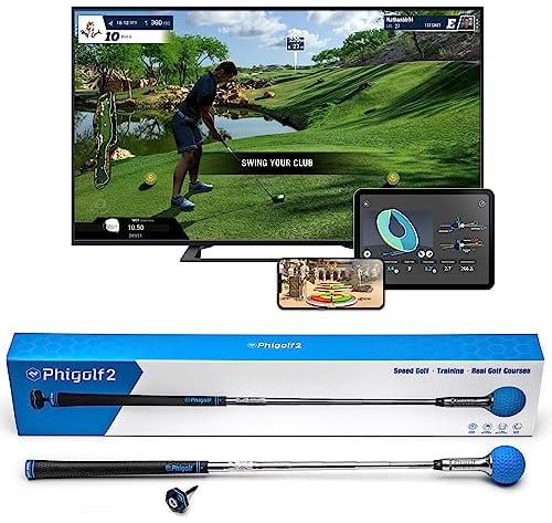 PHIGOLF Phigolf2 Golf Simulator with Swing Stick for Indoor & Outdoor Use, Golf Swing Trainer with Upgraded Motion Sensor&3D Swing Analysis, Compatible WGT/E6 Connect APP, Works with Smartdevices