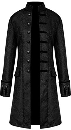 KGIHPC Men Steampunk Vintage Jacket Retro Gothic Victorian Frock Coat Halloween Costume Medieval Tailcoat Jacket (Black, 3XL)