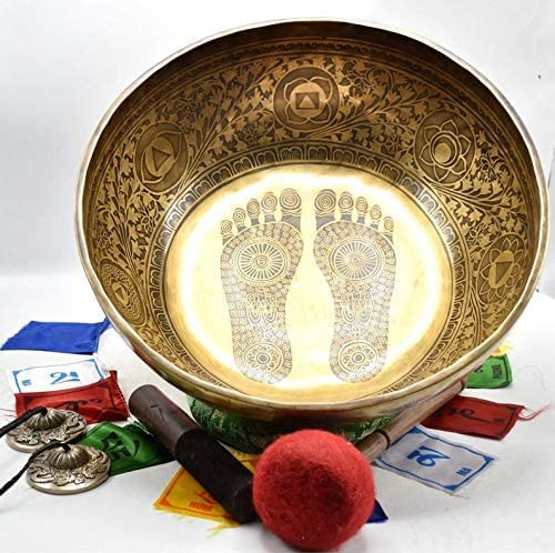 Large Singing Bowl - 16 Inches in Diameter - Buddha's Foot Singing Bowl to Stand In Etched by Artisans from Nepal - For Healing, Sound Bath, Yoga, Relaxation, and Meditation