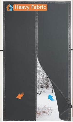 Magnetic Door Insulation Cover,Thicker Layered Fabric Thicker Doorway Thermal Curtains,Temporary Fabric Door Seal Cover,Keep Warm Winter,Dark Grey Fabric Window Insulation kit for Winter