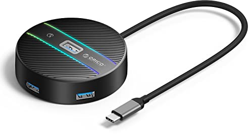 ORICO USB Hub 3.0, 4 Ports RGB USB Hub mit Netzteil Port und 30CM Verlängerungskabel, USB Verteiler für MacBook, iMac, XPS, USB Flash
