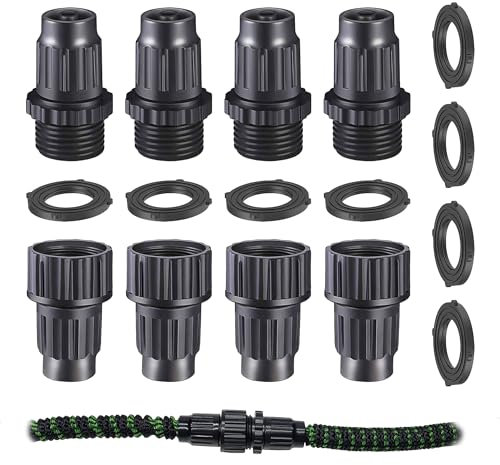 ECODESEO Expandable Garden Hose Repair Kit, Male and Female Hose End Repair Fittings/Connectors, Plastic Flex Hose Repair Kit, 4 Set