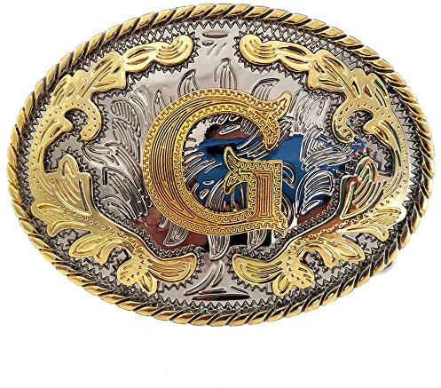 Western-Gürtelschnalle, Anfangsbuchstaben, ABCDMRJ bis Z, Cowboy-Gürtelschnalle, Rodeo-Schnallen für Damen und Herren, g, Medium