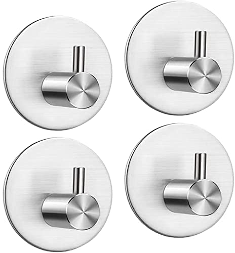 ZUIMENG Haken Selbstklebend, 4 Stück Klebehaken Selbstklebende Haken Ohne Bohren Handtuchhaken Handtuchhalter Wasserfest Edelstahl Wandhaken für Bad Toilette Küche (Silber)