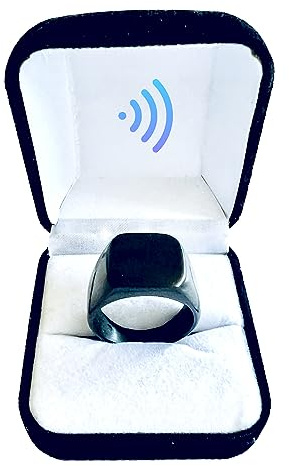Der elektronische, schwarze, quadratische Ring von Sparrkk -))) Teilen Sie jeden Link mit einem Mobiltelefon mit einer einfachen Berührung!