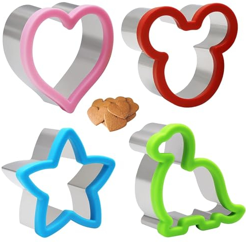 4 cortadores de sándwich para niños, lonchera, cortadores de forma de alimentos, cortadores de galletas de acero inoxidable, cortadores de sándwich, dinosaurios, herramientas de decoración Bento