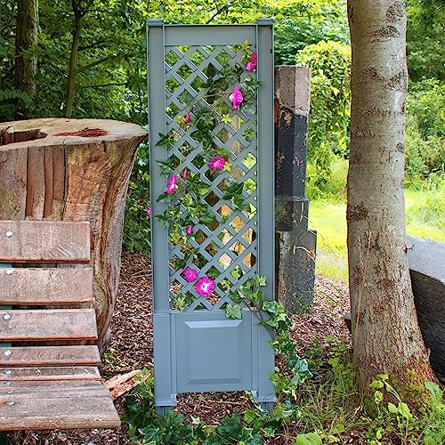 NYVI Spalier mit Erdspießen NYVIGreen 140x43 cm - Rankgitter aus wetterfestem & recyceltem Kunststoff - Rankhilfe - Pflegeleicht, Steckmontage ohne Werkzeug, Farbe:Grau