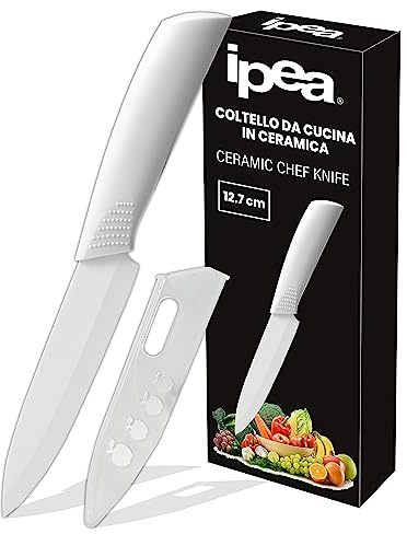 IPEA Couteau en Céramique pour Fruits, légumes, Viande - Couteaux Cuisine Multifonction avec Lame Aiguisée pour Couper et Dépeler Les Aliments et Les Légumes - Couteau avec Couvre-Feuille et Poignée