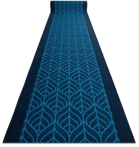 rugsx Antirutsch Teppichläufer Pfauenfedern - moderner Kurzflor für Küche, Flur & Wohnzimmer, Meterware, Marineblau 57x300 cm