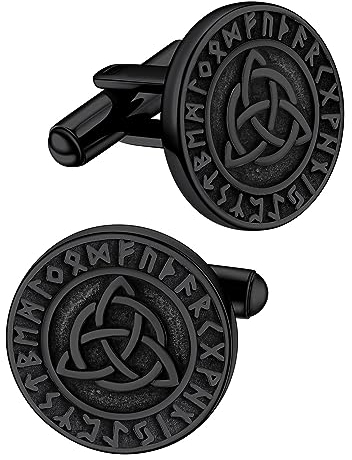 FaithHeart Schwarz Hemden-Accessoires für Herren, Keltischer Knot Manschettenknopf, Silber Manschetten Knöpfer für Vatertag Valentinstag Geburtstag