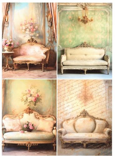 Josys Bastelmärchen Reispapier A4 Strohseide Decoupage Serviertentechnik Vintage Sofa Brief RE5559
