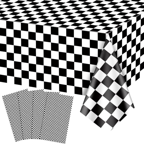 4 Stück Tischdecken Für Rennwagen, Schwarz Und Weiß Karierte Flagge Tischdecke Racing Car Geburtstag Party Zubehör Für Kinder Junge 1. 2. Geburtstag Rennwagen Thema Party Dekorationen 130 X 220cm
