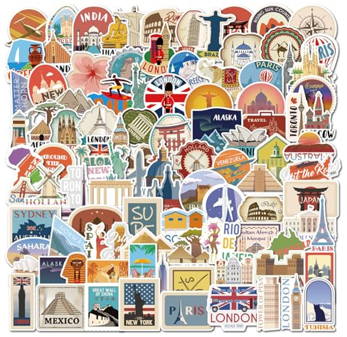 Reiseaufkleber, 100 Stück, Laptopaufkleber, Reiseaufkleber rund um die Welt, wasserfeste Vinylaufkleber für Wasserflaschen, Skateboards, Scrapbooks, Fahrräder für Teenager, Mädchen, Kinder, Erwachsene