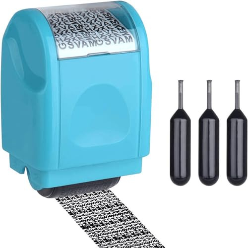 BODYA 4Pcs Confidential Roller Stamp ID Theft Protection Stamp Security Data Defender Protect Privacy Roller Set, Anti Theft and Privacy Safety Blue