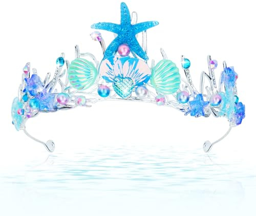 CIEHER Meerjungfrau Krone für Frauen Mädchen Meerjungfrau Prinzessin Blau Seestern Tiara Muschel Krone Meerjungfrau Party Meerjungfrau Geburtstag Dekorationen Meerjungfrau Zubehör Kostüme für Frauen