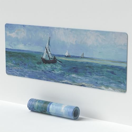 Venit Keys Blaue Segelboote Gaming Mouse Pad, Lagre Tastatur und Mouse Pad(300 * 800 * 3mm), wasserdichte und Anti-Rutsch Erweiterte Mausmatte für Office&Home