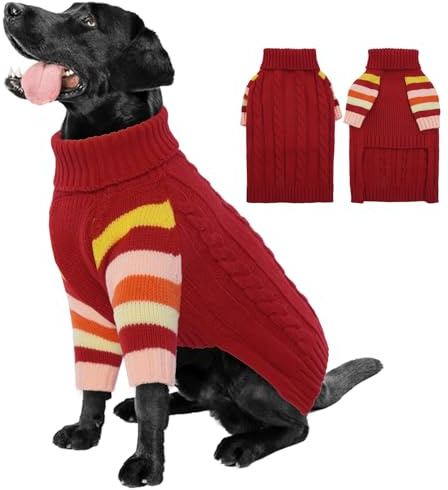 OUOBOB Hundepullover, große Hundepullover für Hunde Mädchen Jungen, Turtleneck Pullover Winter grüne Hundeweste, Weihnachtshund Outfits, Haustier Sweatshirt Bekleidung Strickwaren, XXL