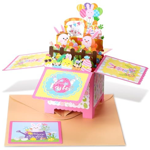 Dianelhall Ostern Pop Up Karte Happy Easter 3D Osterkarte mit Umschlag Pop Up Grußkarten mit Ostereiern Osterhasen Lustiges Ostergeschenk für Familie und Freunde