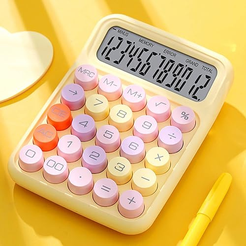 Bunter Elektronischer Taschenrechner, Spritzwassergeschützter Exquisiter Mechanischer Tastaturrechner für zu Hause für das Klassenzimmer (Zitronengelb)