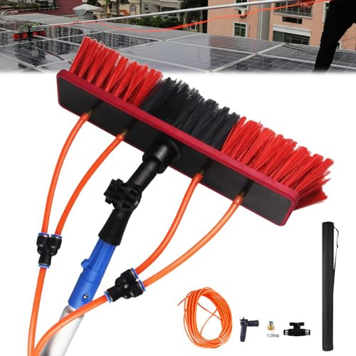 Water Fed Pole Kit, Water Fed Cleaning Brush, Extendable Telescopic Solar Panel Cleaner Brush and Pole Kit with Rotating Brush Head, for high Windows Cleaning, Solar photovoltaic Panel Cleaning