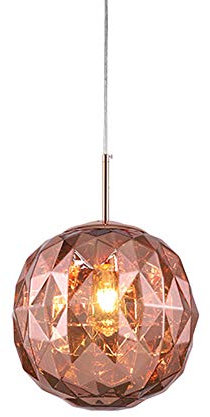 LRUII E27 Nordic Single Head Glass Chandelier,Creative Light Luxury Lamps,Bar Bedroom Bed Head Double Stair-Rose Gold 30 * 35cm