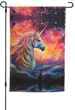 Bunte Einhorn-Gartendekoration mit langem Horn, wasserdicht und schnelltrocknend, langlebig und stark, lichtecht, dekorieren Sie Ihren Garten, geeignet für Balkon