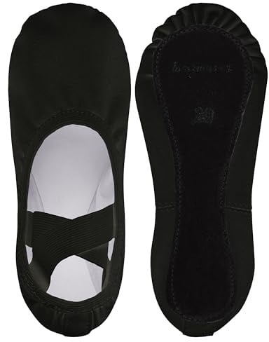 tanzmuster Ballettschuhe Mädchen und Damen - Jona - aus Baumwoll-Stretch - Größe 22-45 - ganze Ledersohle - Ballettschläppchen für Kinder und Erwachsene - Tanzschuhe fürs Ballett