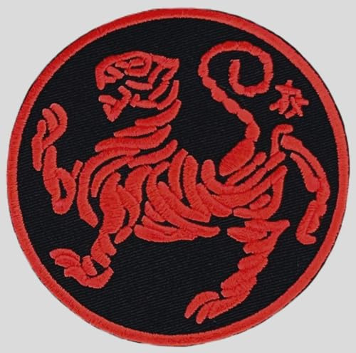 Shotokan Karate Patch (8,9 cm) Bügeln/Aufnäher, roter Tiger, Kimono, Gi, japanische Kyoku, Kampfsport, Selbstverteidigung, Kanji, Japan, DIY-Geschenk-Patches